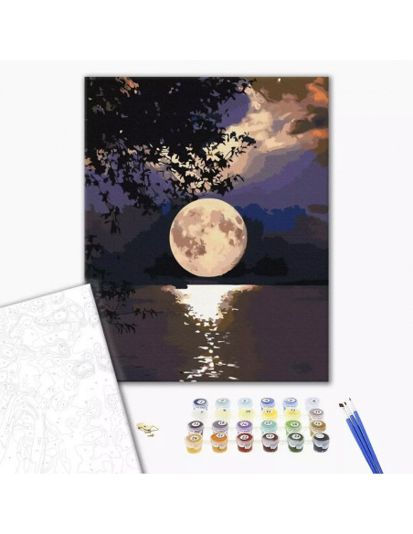 Set Pictura pe numere 40x50cm, Brushme - Luna plina - panza, cadru de lemn, pensule, culori acrilice, BS5639