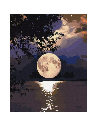 Set Pictura pe numere 40x50cm, Brushme - Luna plina - panza, cadru de lemn, pensule, culori acrilice, BS5639