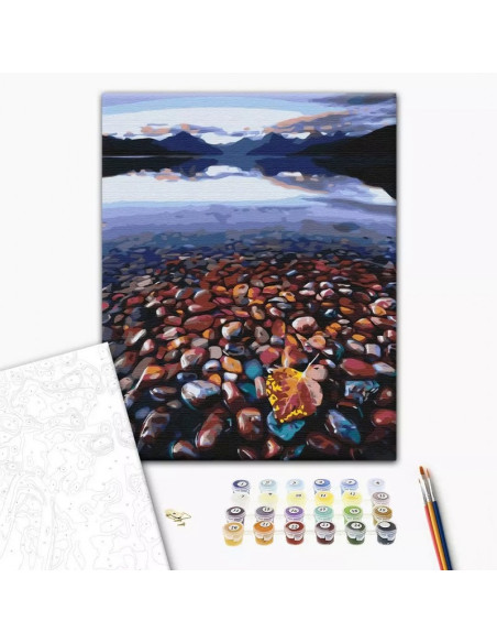 Set Pictura pe numere 40x50cm, Brushme - Pietre de rau - panza, cadru de lemn, pensule, culori acrilice, BS3843