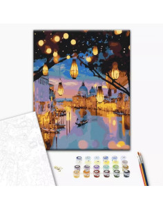 Set Pictura pe numere 40x50cm, Brushme - Noaptea la Venetia - panza, cadru de lemn, pensule, culori acrilice, BS24915