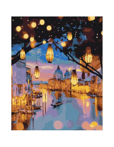 Set Pictura pe numere 40x50cm, Brushme - Noaptea la Venetia - panza, cadru de lemn, pensule, culori acrilice, BS24915
