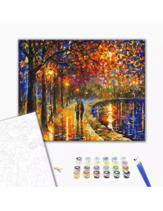 Set Pictura pe numere 40x50cm, Brushme - Plimbare noaptea in parc - panza, cadru de lemn, pensule, culori acrilice, BS51972