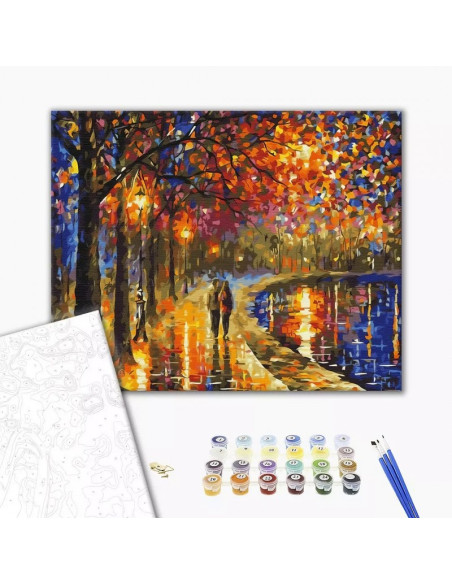Set Pictura pe numere 40x50cm, Brushme - Plimbare noaptea in parc - panza, cadru de lemn, pensule, culori acrilice, BS51972