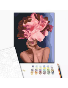 Set Pictura pe numere 40x50cm, Brushme - Fata gratioasa floare - panza, cadru de lemn, pensule, culori acrilice, BS34806