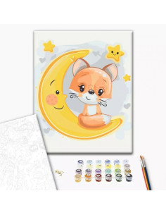 Set Pictura pe numere 30x40cm, Brushme - Vulpita pe luna - panza, cadru de lemn, pensule, culori acrilice, KBS0108