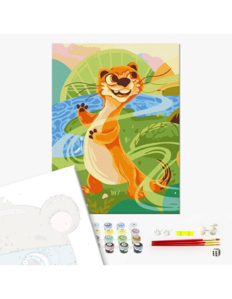 Set Pictura pe numere 30x40cm, Brushme - Suricata - panza, cadru de lemn, pensule, culori acrilice, KBS0145