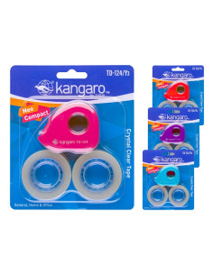 Dispenser birou Kangaro mini TD-124/Y3, cu 2 benzi adezive transparente incluse, diverse culori