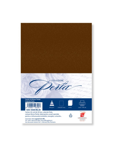 Carton special colorat A4 Colorarte Perla, 250g/mp, bronz perlat, top 50 coli