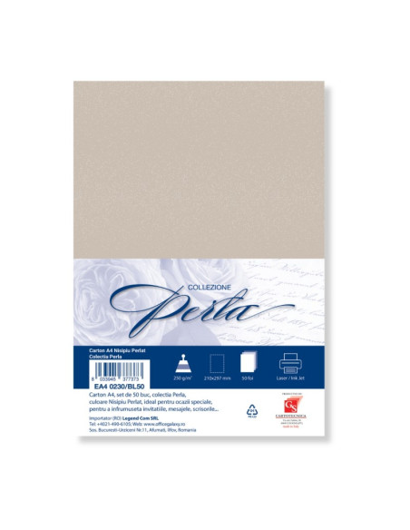 Carton colorat A4 COLORARTE PERLA, 250g/mp, nisipiu perlat, top 50 coli
