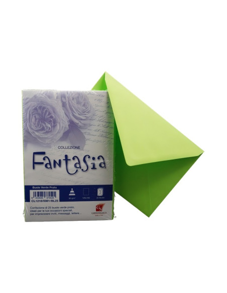 Plic color pentru invitatie Colorarte Fantasia, verde deschis, 90g/mp, 120x180mm, set 25 buc