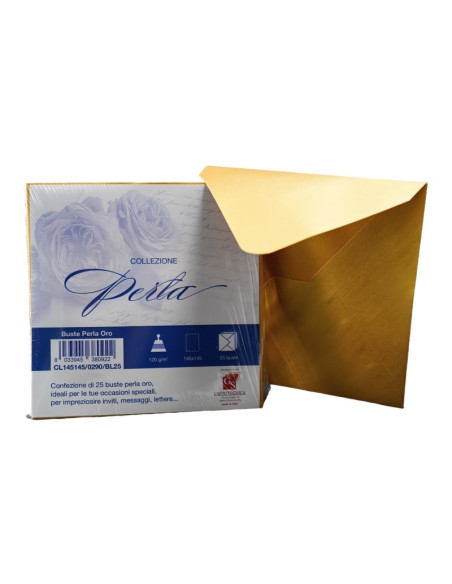 Plic color pentru invitatie Colorarte Perla, auriu perlat, 120g/mp, 145x145mm, set 25 buc
