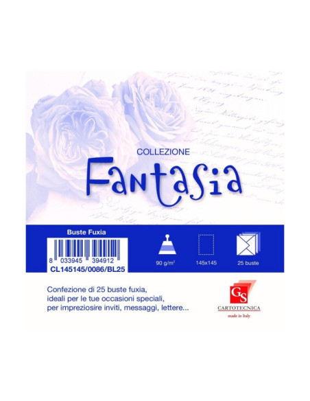 Plic color pentru invitatie Colorarte Fantasia, fuchsia, 90g/mp, 145x145mm, set 25 buc