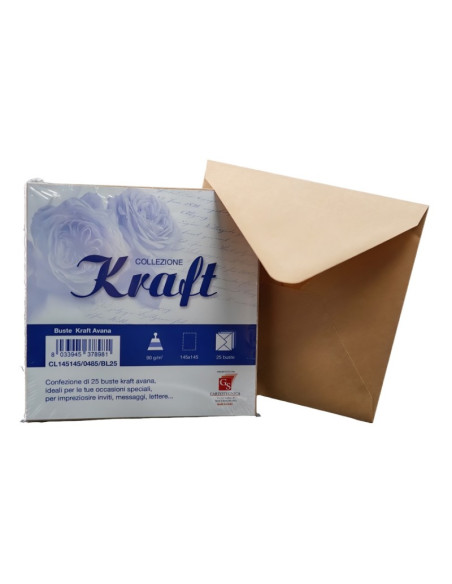 Plic color pentru invitatie Colorarte Kraft, 90g/mp, 145x145mm, set 25 buc