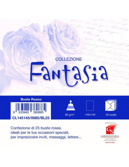 Plic color pentru invitatie Colorarte Fantasia, rosu, 90g/mp, 145x145mm, set 25 buc