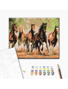 Set pictura pe numere 40x50cm, Brushme - Herghelie de cai - pensule, culori, BS8288