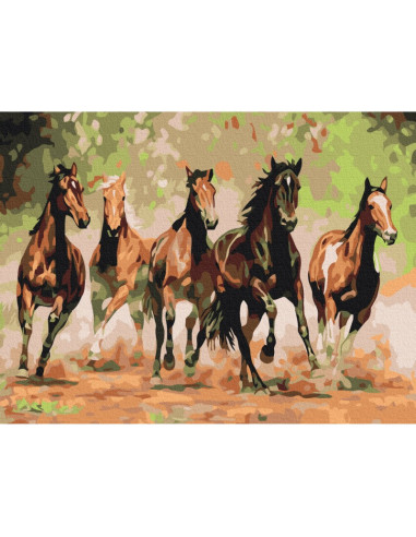 Set pictura pe numere 40x50cm, Brushme - Herghelie de cai - pensule, culori, BS8288
