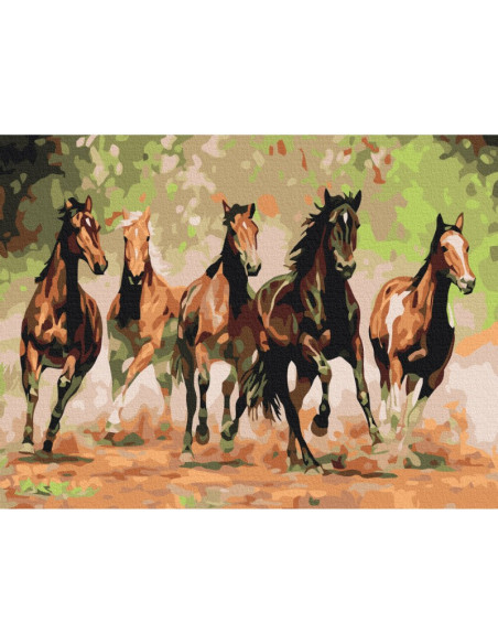 Set pictura pe numere 40x50cm, Brushme - Herghelie de cai - pensule, culori, BS8288