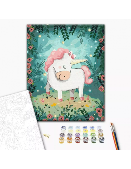 Set pictura pe numere 40x50cm, Brushme - Unicorn - pensule, culori, BS43586