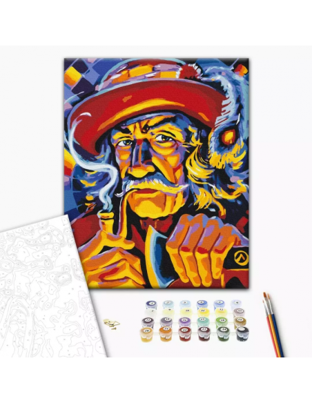 Set pictura pe numere 40x50cm, Brushme - Bunicul din munti - Oleg Loburak - pensule, culori, BS53765