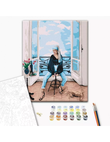 Set pictura pe numere 40x50cm, Brushme - Femeia pe scaun - pensule, culori, BS52762