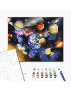 Set pictura pe numere 40x50cm, Brushme - Planetele in galaxie - pensule, culori, BS22268