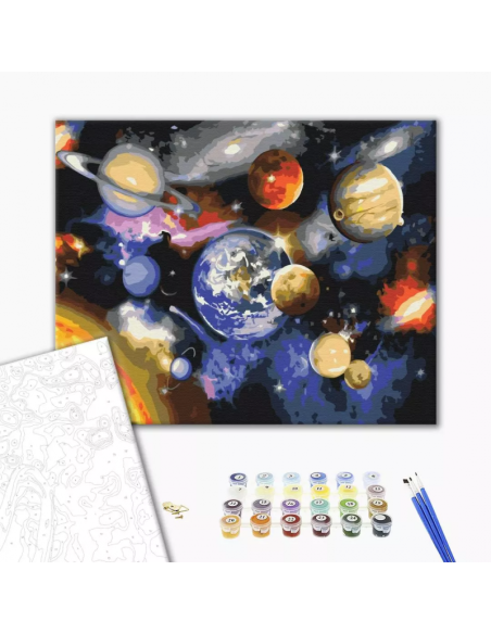 Set pictura pe numere 40x50cm, Brushme - Planetele in galaxie - pensule, culori, BS22268