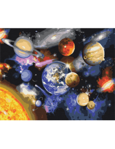 Set pictura pe numere 40x50cm, Brushme - Planetele in galaxie - pensule, culori, BS22268 2