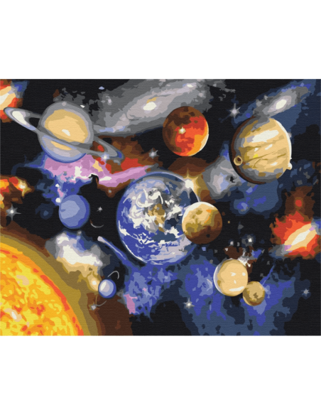 Set pictura pe numere 40x50cm, Brushme - Planetele in galaxie - pensule, culori, BS22268