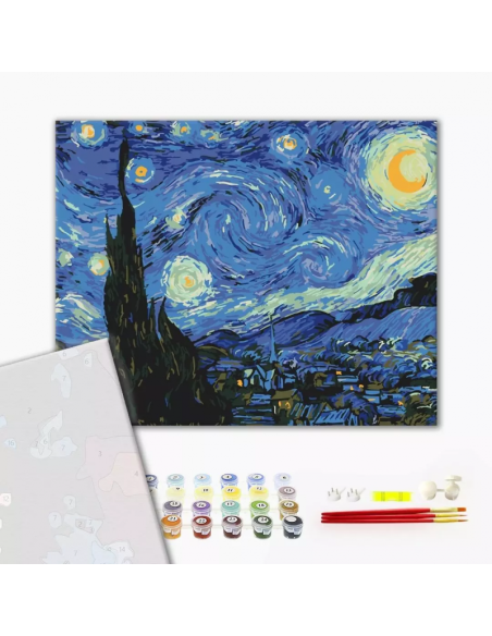Set pictura pe numere 40x50cm, Brushme - Noaptea instelata - pensule, culori, BS4756