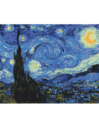 Set pictura pe numere 40x50cm, Brushme - Noaptea instelata - pensule, culori, BS4756
