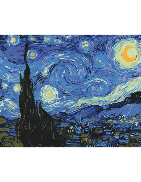 Set pictura pe numere 40x50cm, Brushme - Noaptea instelata - pensule, culori, BS4756