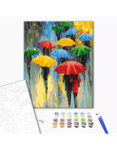Set pictura pe numere 40x50cm, Brushme - Umbrele in ploaie - pensule, culori, BS53048