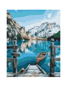 Set pictura pe numere 30x40cm, Brushme - Barca pe lacul Braies - pensule, culori, RBS29450 2