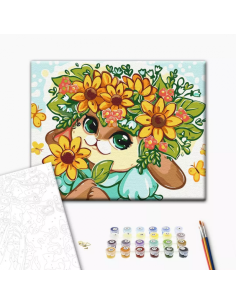 Set pictura pe numere 30x40cm, Brushme - Iepuras cu flori - pensule, culori, KBS0141