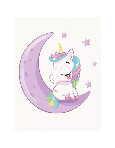 Set pictura pe numere 30x40cm, Brushme - Unicorn pe luna - pensule, culori, KBS7119