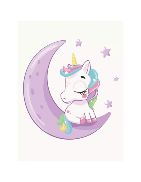 Set pictura pe numere 30x40cm, Brushme - Unicorn pe luna - pensule, culori, KBS7119
