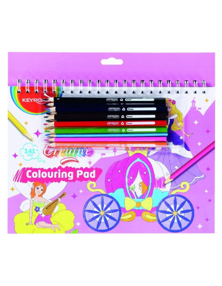 Set coloriaj Keyroad Printese KR972519, 12x creioane colorate, carte colorat, stickere