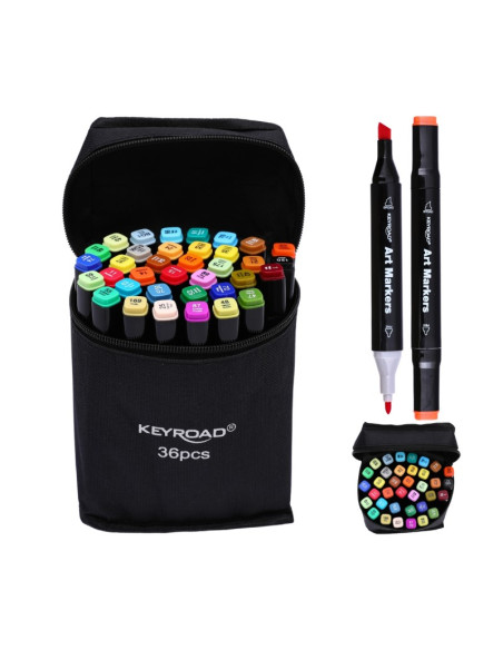 Borseta cu 36x Marker 2 capete Keyroad ArtMarkers MP74244, varf fin/tesit