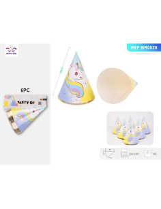 Coif petrecere PartyGo, 16.5cm, imprimeu unicorn, BR0028, set 6 buc