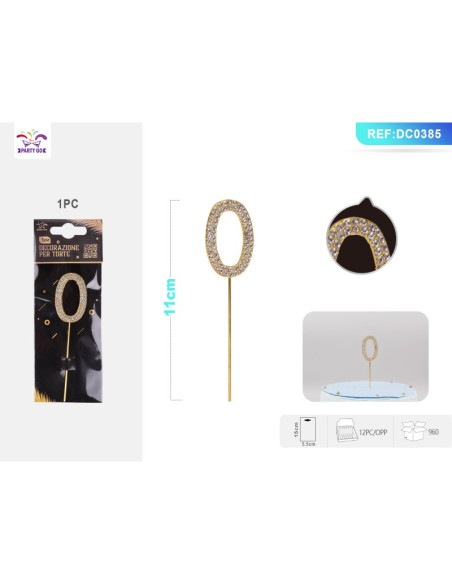 Decoratiuni aniversare PartyGo cifra 0, 11cm, DC0385