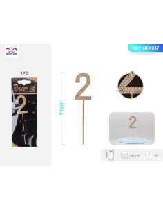 Decoratiuni aniversare PartyGo cifra 2, 11cm, DC0387