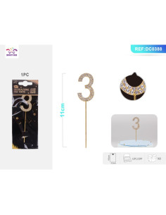 Decoratiuni aniversare PartyGo cifra 3, 11cm, DC0388