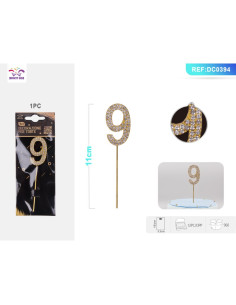 Decoratiuni aniversare PartyGo cifra 9, 11cm, DC0394