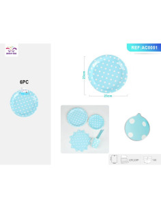 Farfurii aniversare PartyGo, 23cm, carton, buline albe, bleu, AC0051, set 6 buc