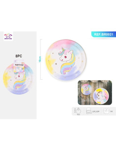 Farfurii aniversare PartyGo, 18cm, carton, imprimeu unicorn, BR0021, set 8 buc