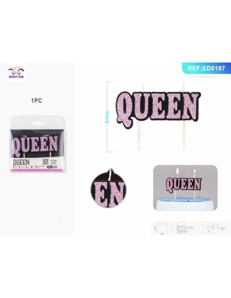 Lumanari aniversare pentru tort PartyGo Queen, 8.5cm, roz, EA0197