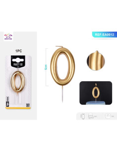 Lumanari aniversare pentru tort PartyGo cifra 0, 6cm, auriu, EA0012