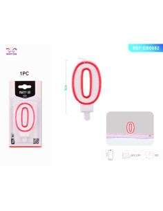 Lumanari aniversare pentru tort PartyGo cifra 0, 7cm, rosu, EB0052