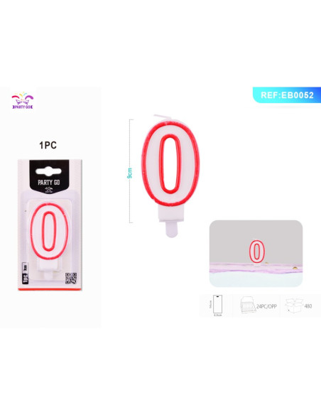 Lumanari aniversare pentru tort PartyGo cifra 0, 7cm, rosu, EB0052