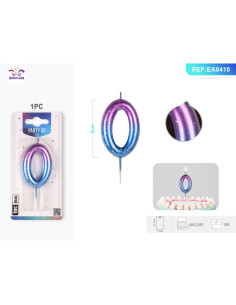 Lumanari aniversare pentru tort PartyGo cifra 0, 6cm, mov / albastru, EA0410